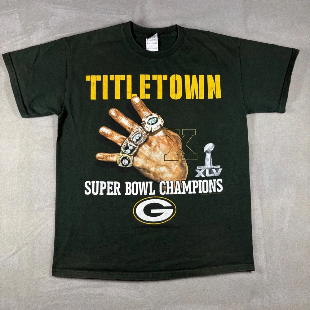 Green Bay Packers Super Bowl XLV Champions T-Shirt Mens Medium Titletown Green